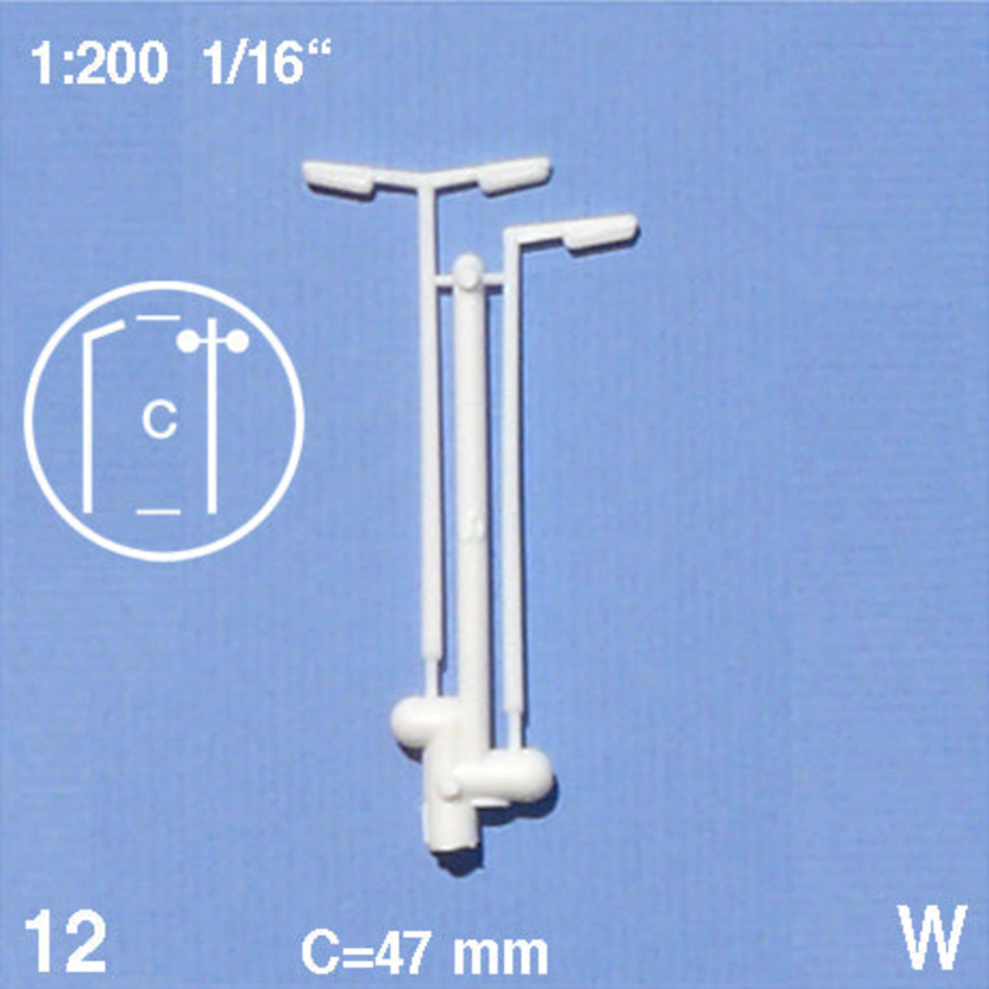 Street Lights White 1:200 Double Arm H = 47mm (12 pcs)