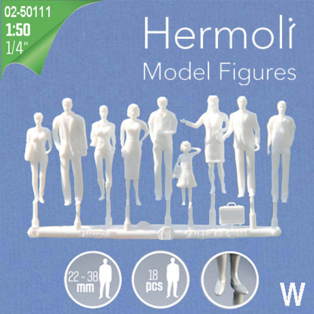 Hermoli Standing Figures White 1:50 9 Types H = 36mm (18 pcs)