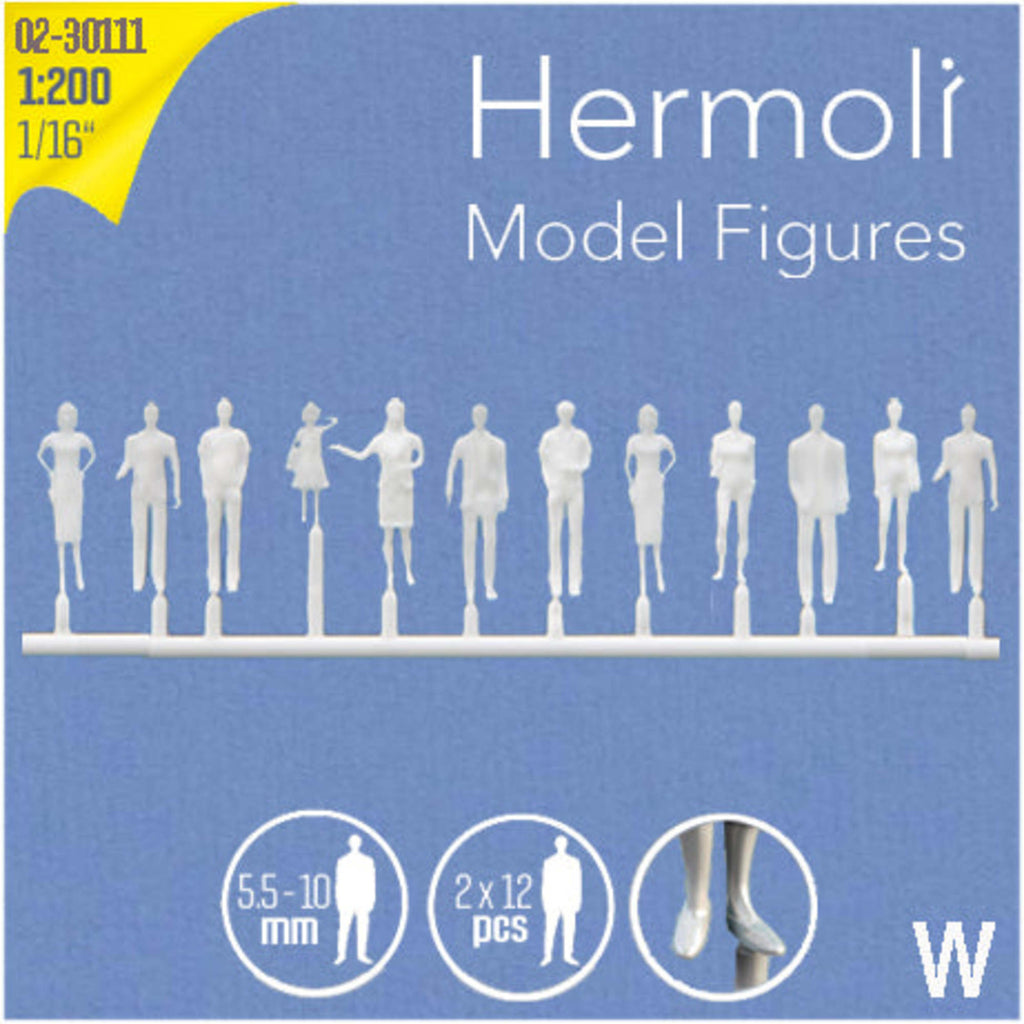 Hermoli Standing Figures White 1:200 12 Types H = 9.0mm (24 pcs)
