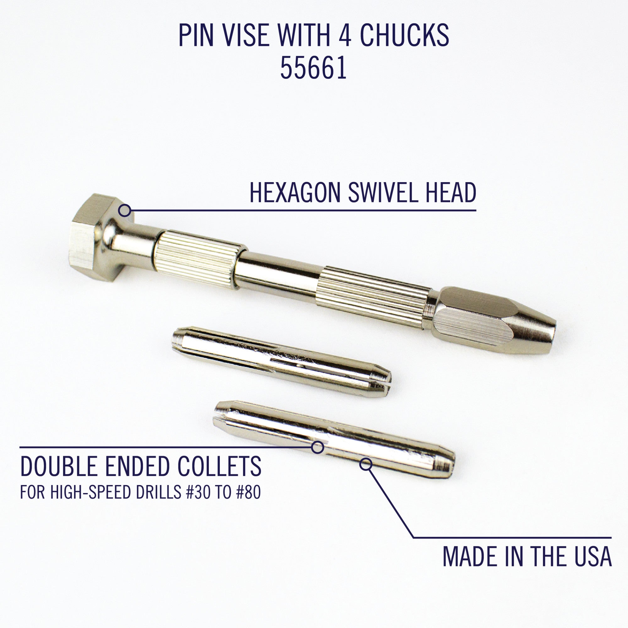 Swivel Head Pin Vice with 4 Chucks (Carded)
