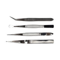 4-Piece Stainless Steel Tweezer Set with Pointed, Self Closing, Stamp, Curved (4 pcs) (Pouch)