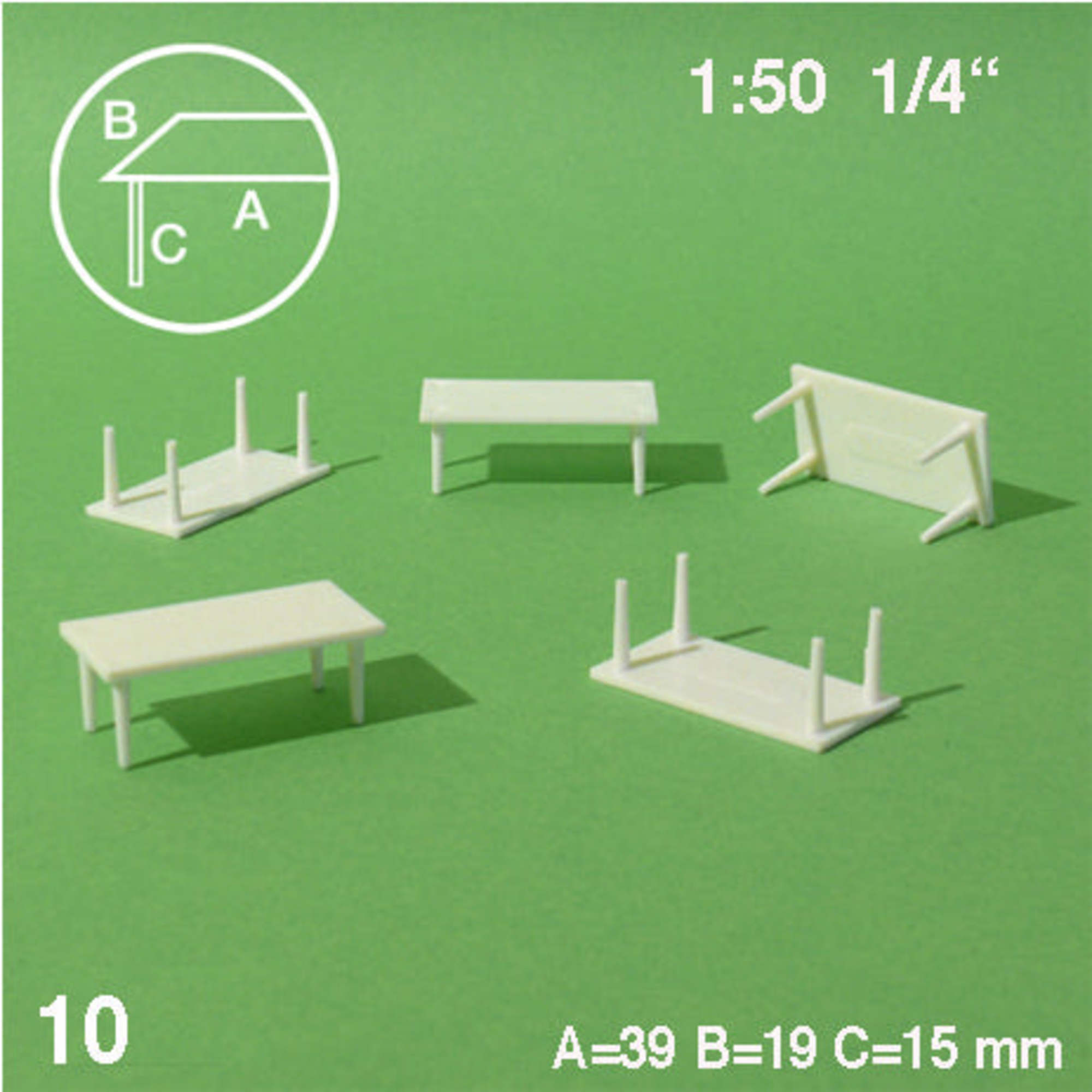 Rectangular Tables White 1:50 H = 15mm 28 x 16mm (10 pcs)