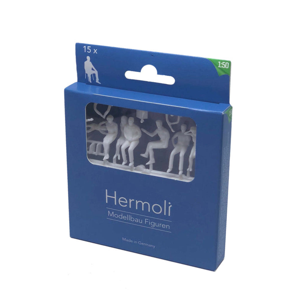 Hermoli Sitting Figures White 1:50 8 Types H = 36mm (15 pcs)