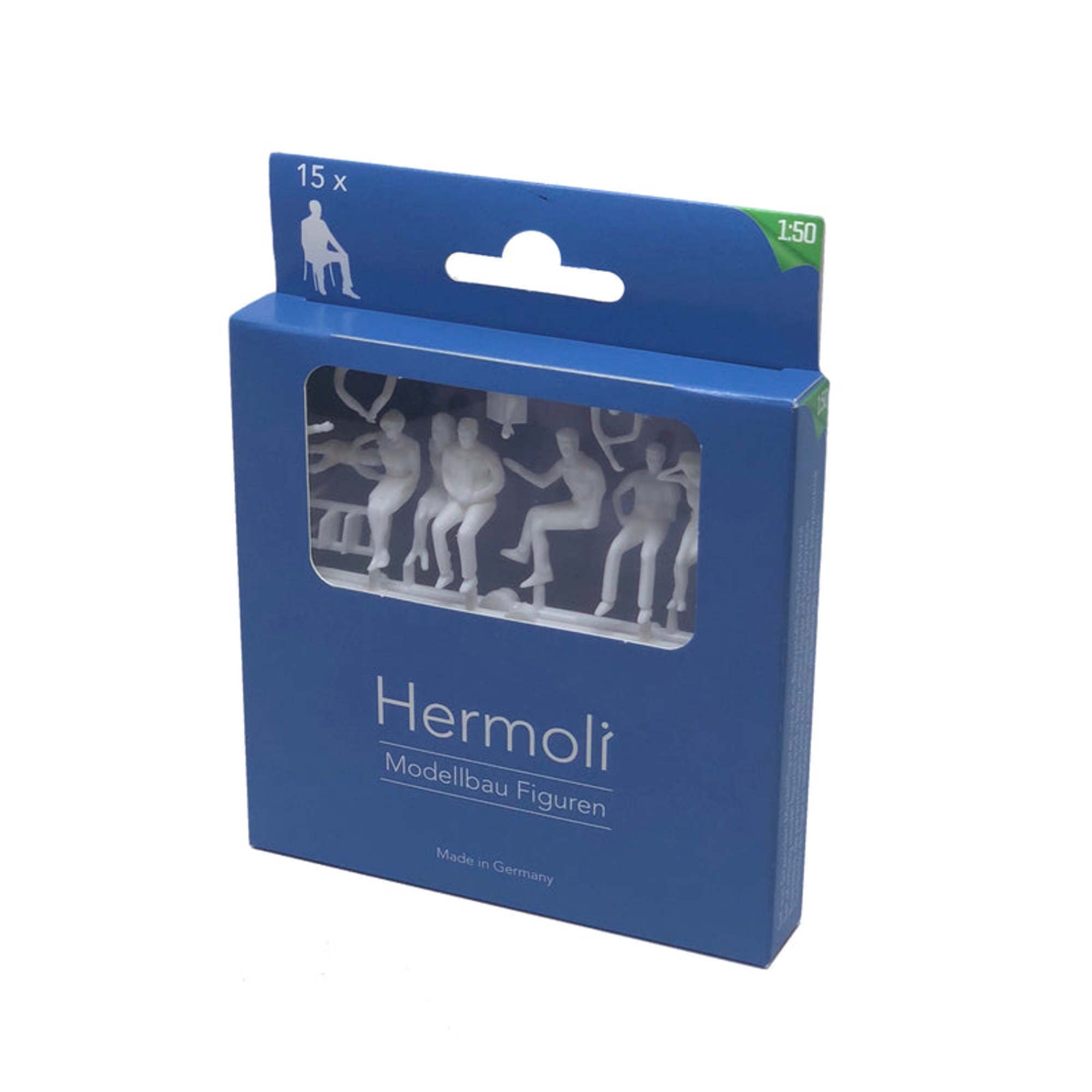Hermoli Sitting Figures White 1:50 8 Types H = 36mm (15 pcs)