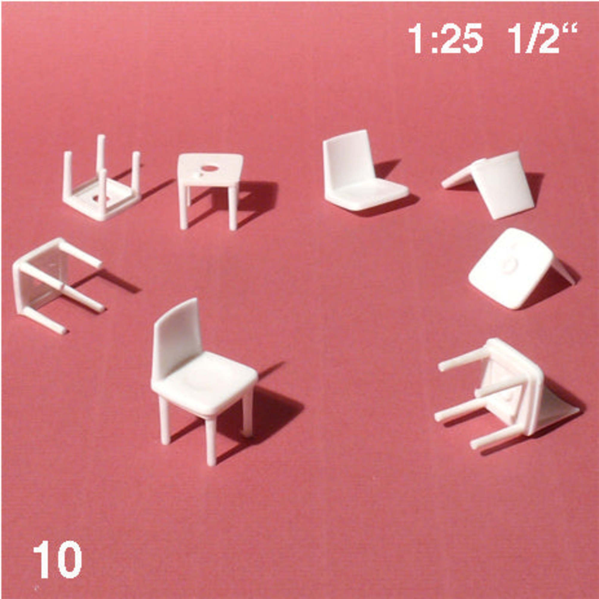Chairs White 1:25 Separate Seat & Base (10 pcs)