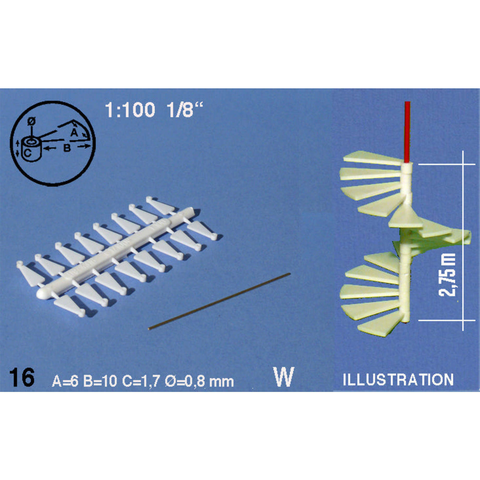 Steps Spiral Staircase White 1:100 W = 10mm S = 1.8mm (16 pcs)