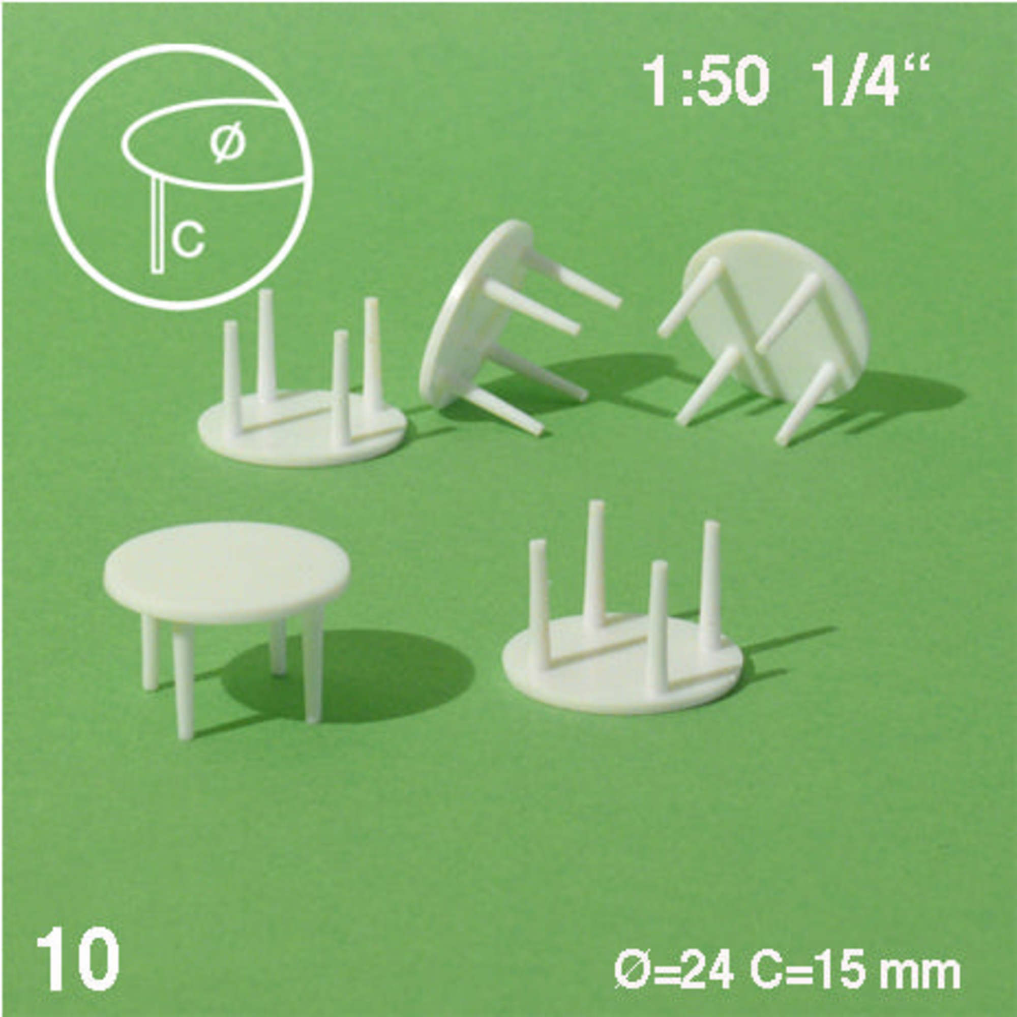 Round Tables White 1:50 H = 15mm D = 24mm (10 pcs)
