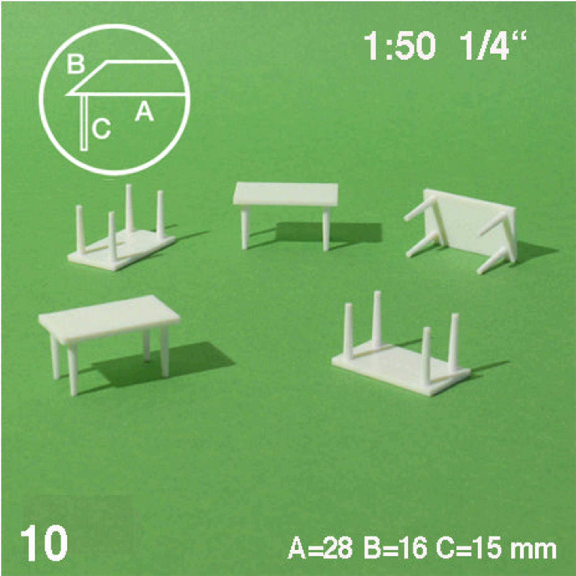 Rectangular Tables White 1:50 H = 15mm 28 x 16mm (10 pcs)