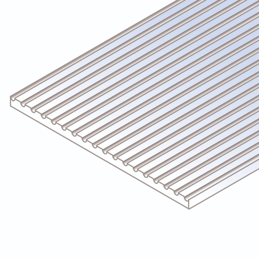 6 x 12in (~15 x 30cm) O-Scale Passenger Car Siding Sheet .030in (~0.75mm) Thick .047in (~1.2mm) Spacing (1 per pack)