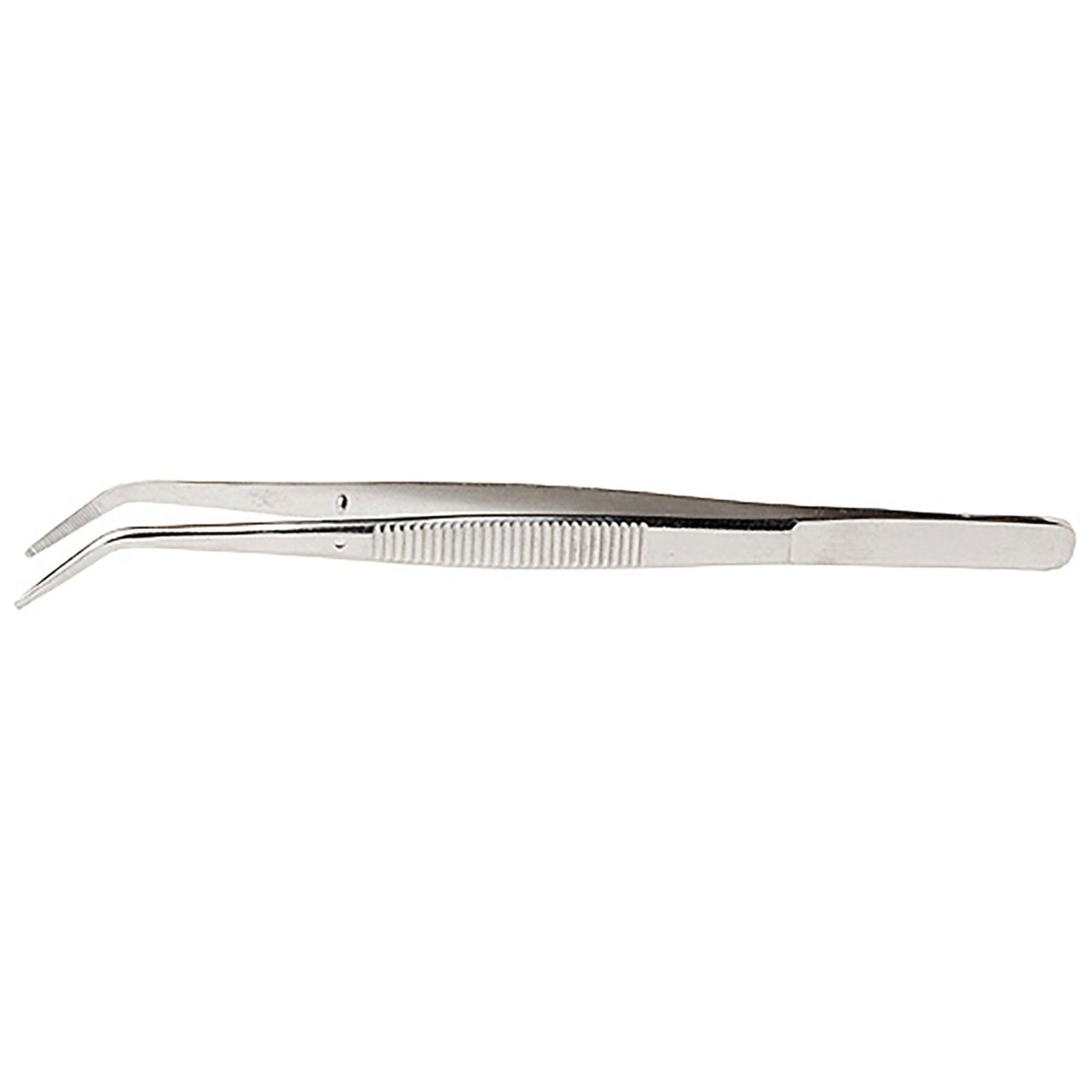 EXL30410-1 [file:EXL30410-1.jpg] Curved Stainless Steel Tweezers, 4.5in (Carded)