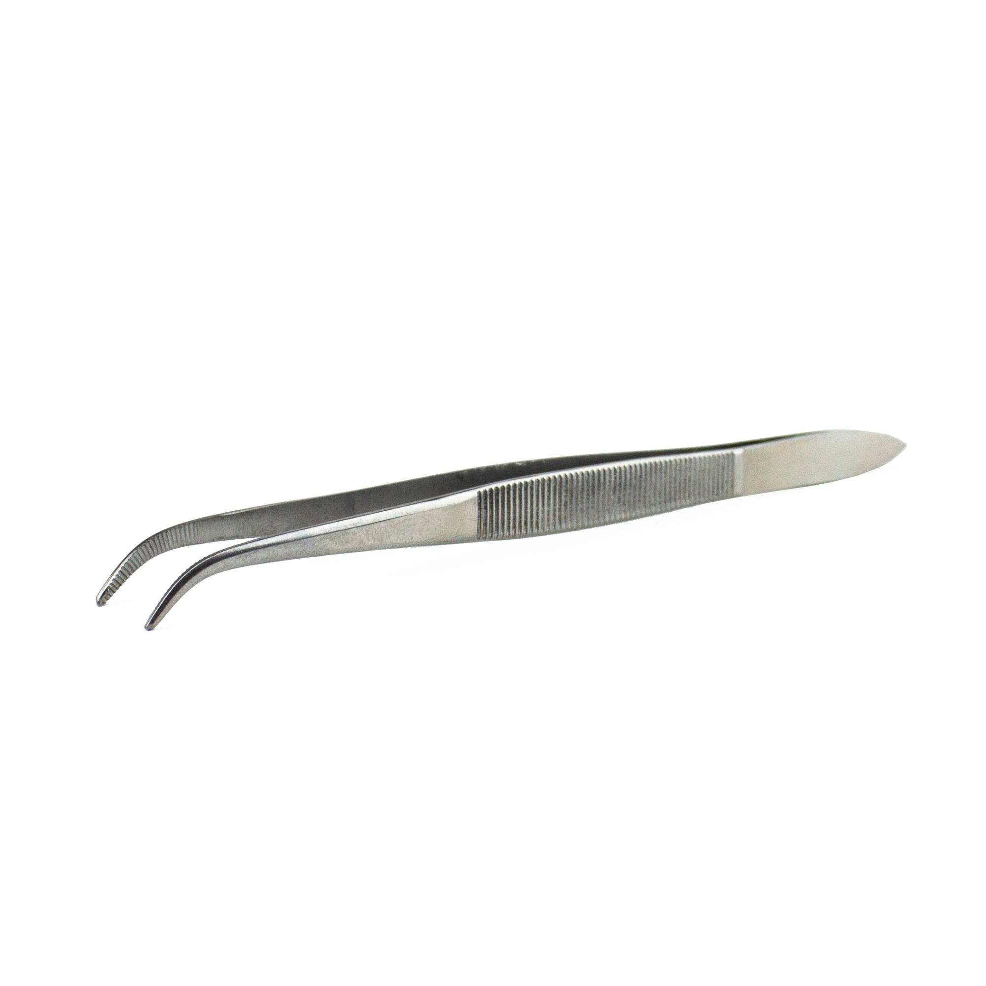 EXL30410-3 [file:EXL30410-3.jpg] Curved Stainless Steel Tweezers, 4.5in (Carded)