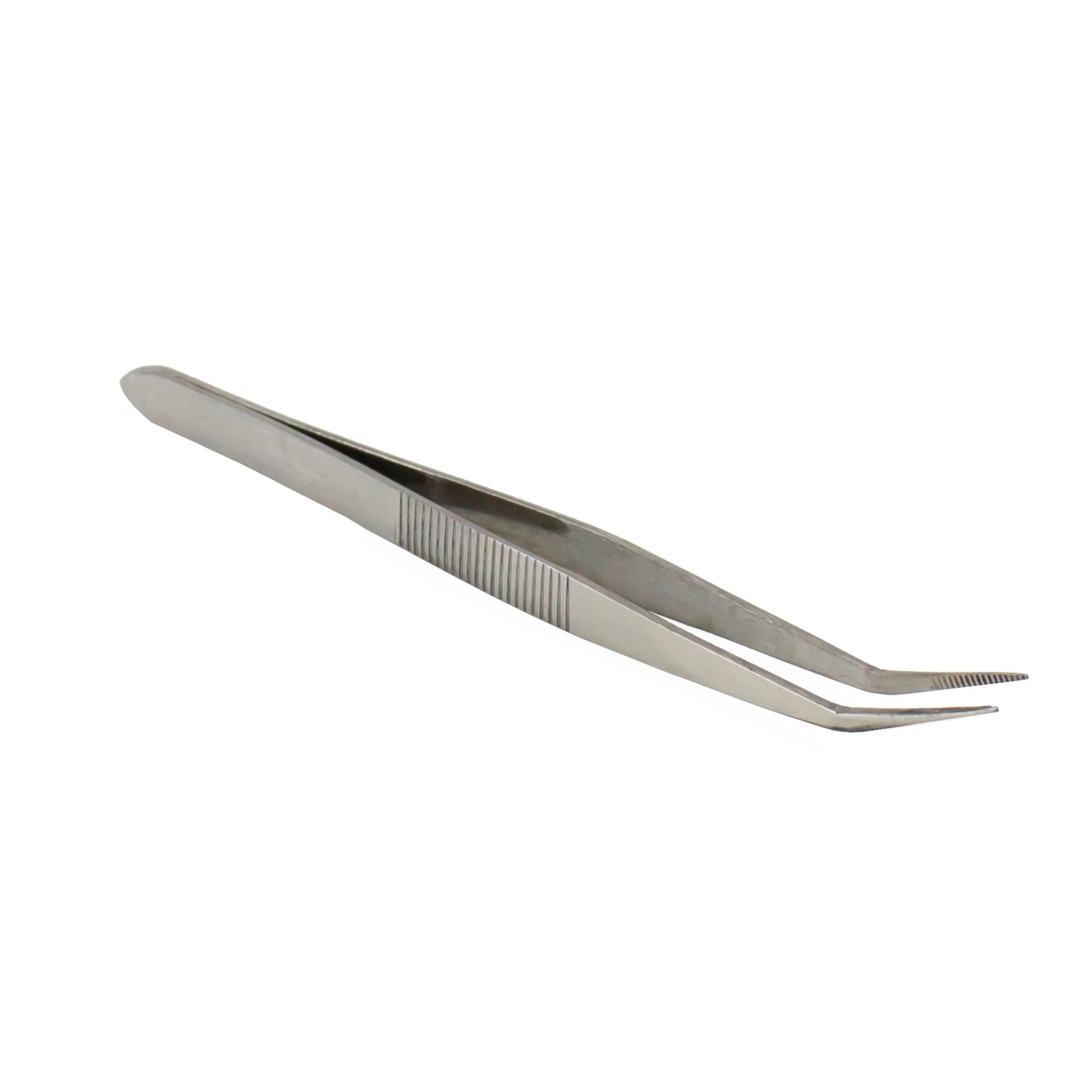 EXL30410-4 [file:EXL30410-4.jpg] Curved Stainless Steel Tweezers, 4.5in (Carded)