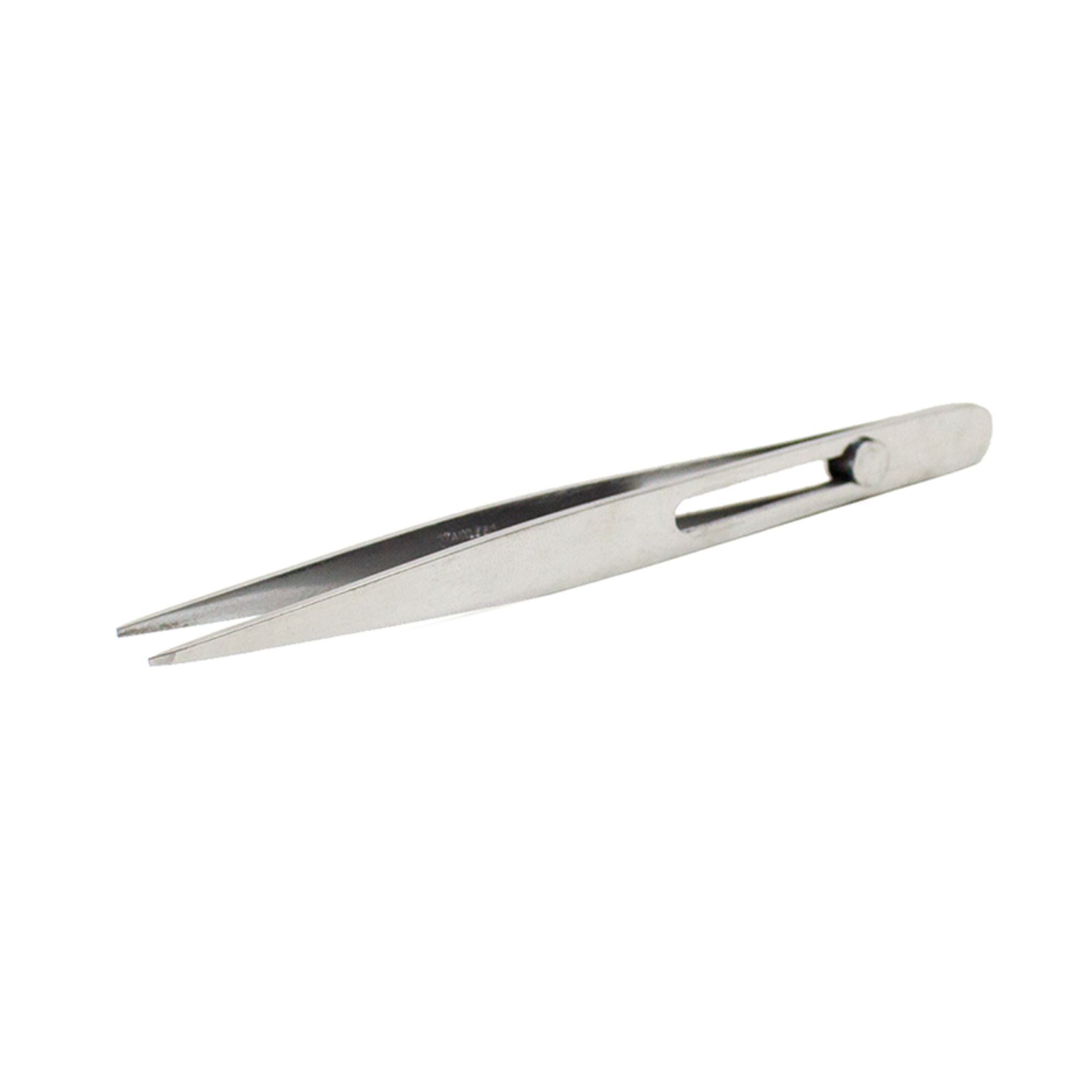 EXL30411-1 Pointed Slide Lock Stainless Steel Tweezers, 4.75in (Carded)