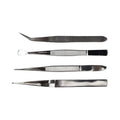 EXL30416-1 [file:EXL30416-1.jpg] 4-Piece Stainless Steel Tweezer Set with Pointed, Self Closing, Stamp, Curved (4 pcs) (Pouch)