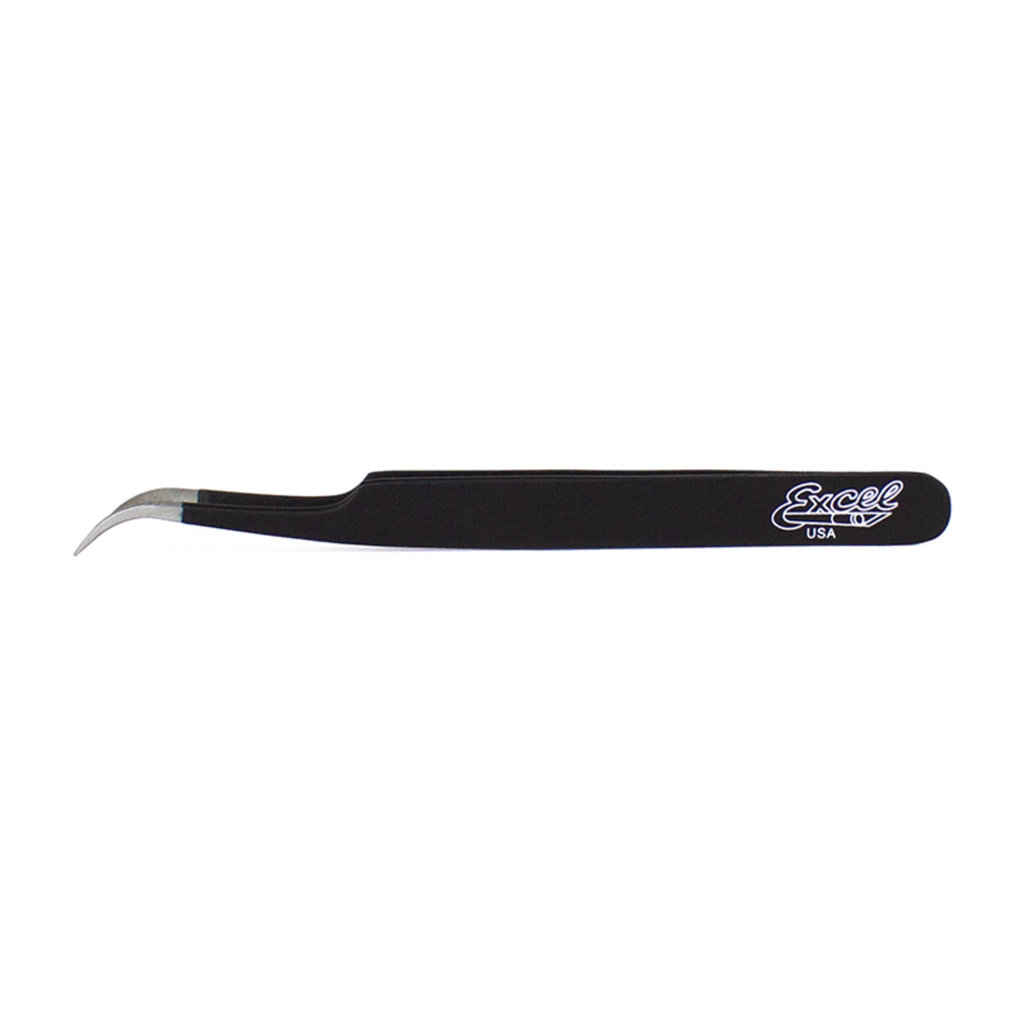 EXL30420 [file:EXL30420-1.jpg] Slant Point Fine Point Tweezers, Black (Carded)