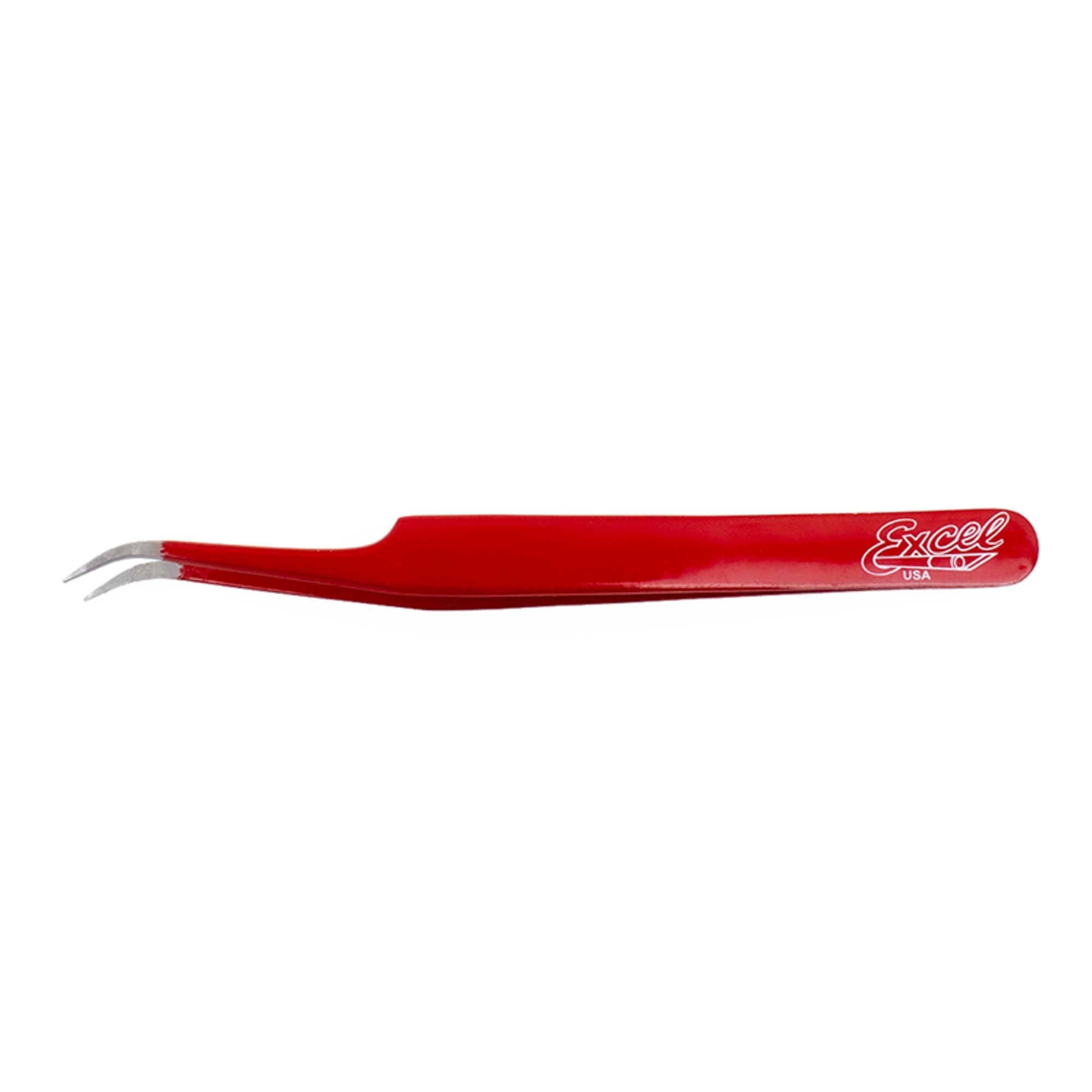 EXL30426 [file:EXL30426-1.jpg] Slant Point Fine Point Tweezers, Red (Carded)
