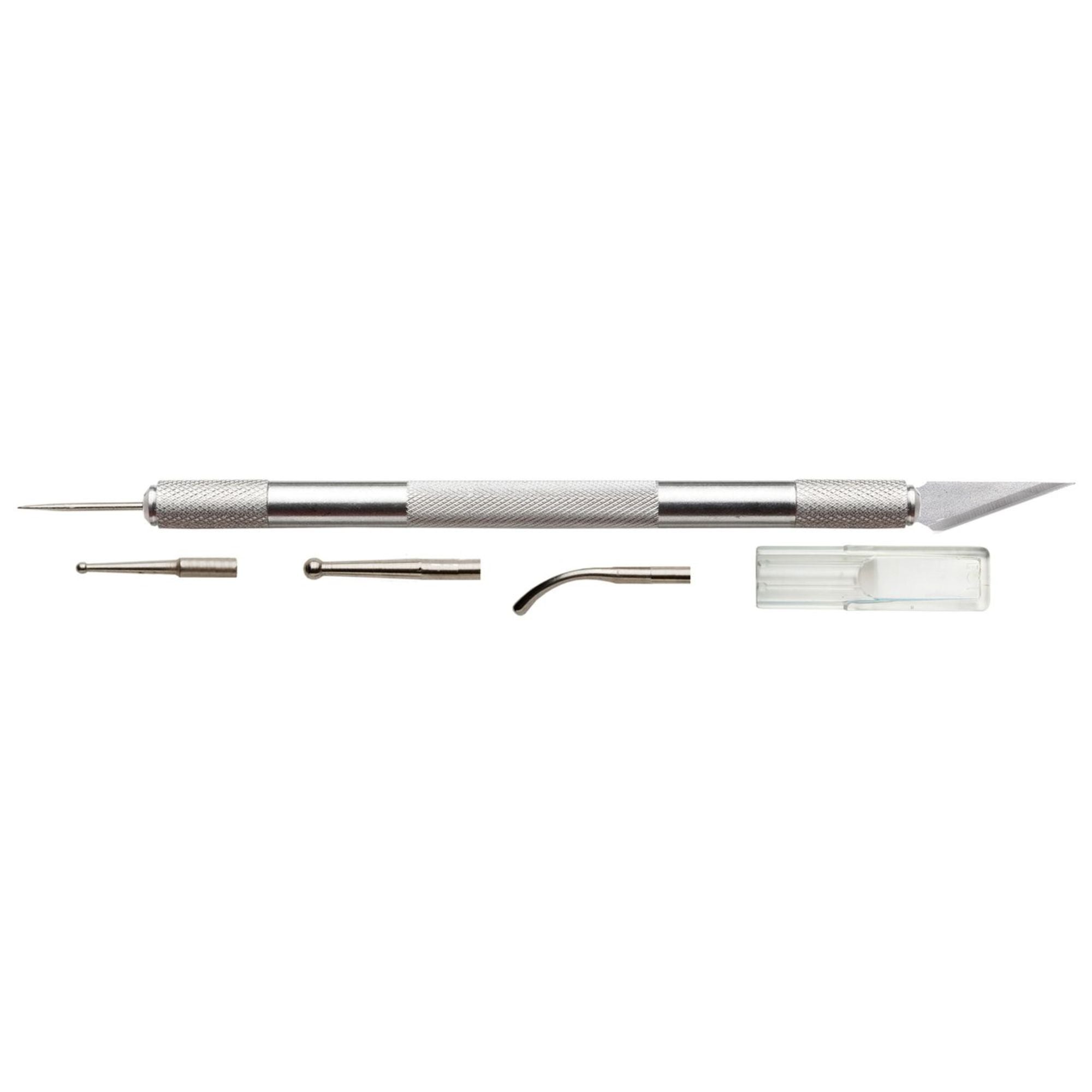 EXL30610-1 [file:EXL30610-1.jpg] Double Ended Chuck and Safety Cap (Hobby Awl, 3 Burnisher Tips, #11 Blade) (Carded)