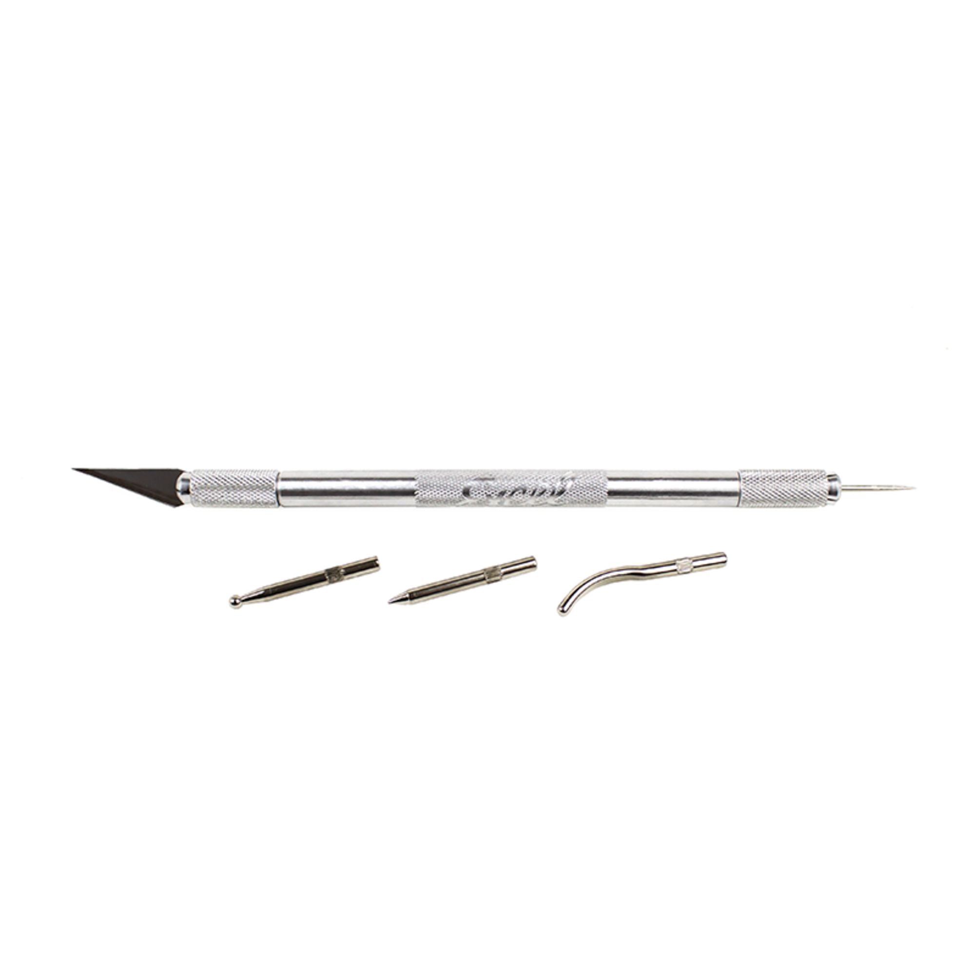 EXL30610-2 [file:EXL30610-2.jpg] Double Ended Chuck and Safety Cap (Hobby Awl, 3 Burnisher Tips, #11 Blade) (Carded)