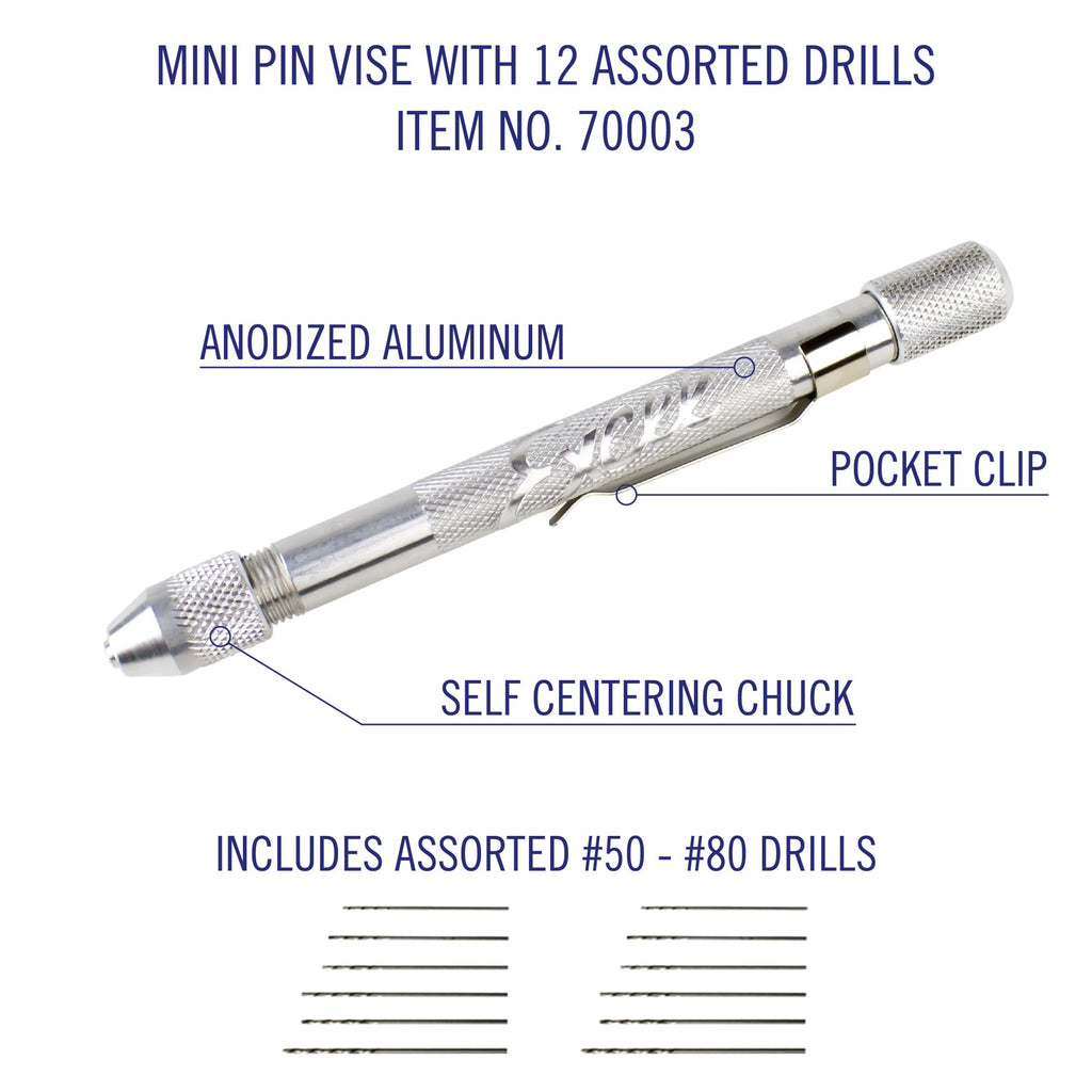 EXL70003-2 [file:EXL70003-2.jpg] Mini Pin Vice with 12 Assorted Drills (Carded)