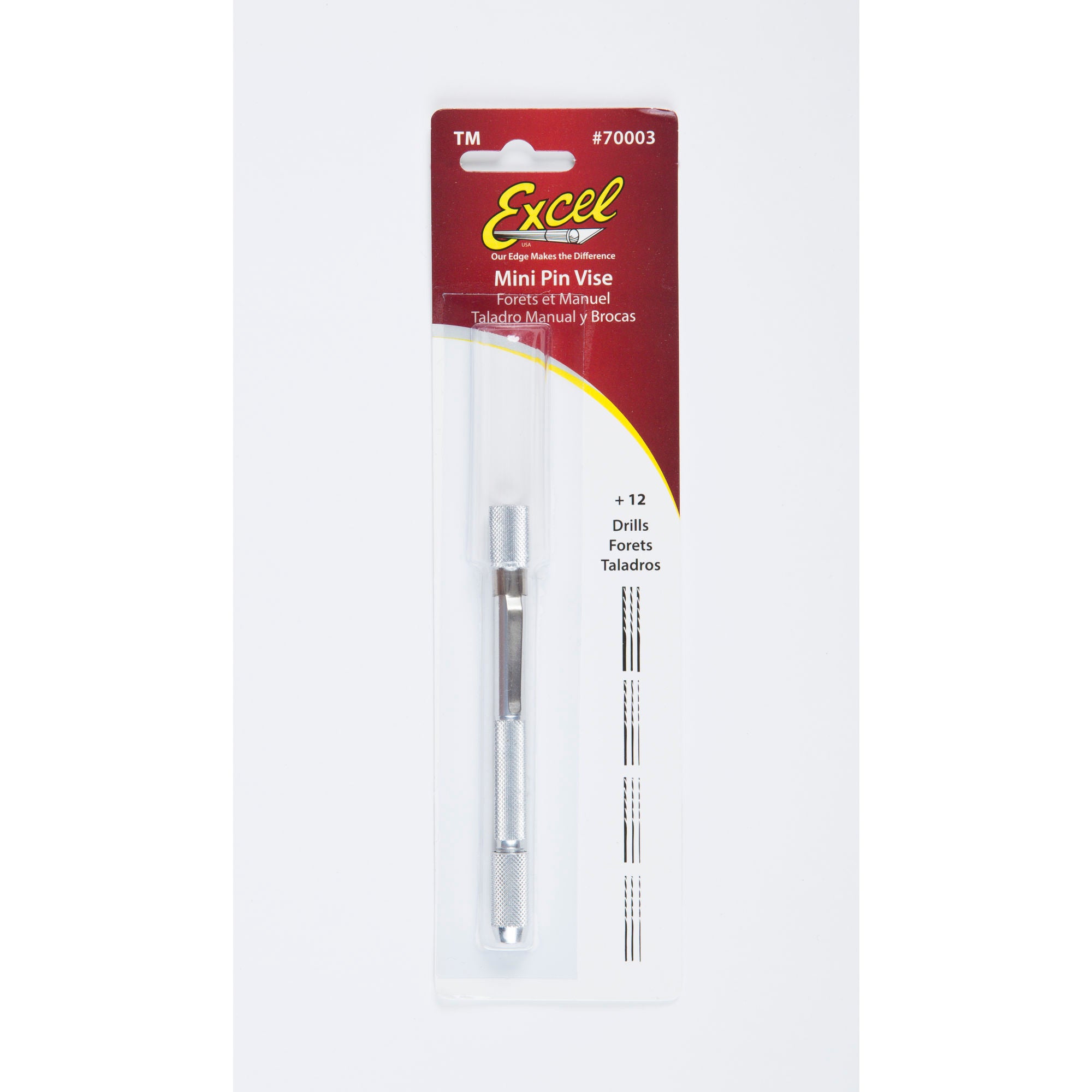 EXL70003-6 [file:EXL70003-6.jpg] Mini Pin Vice with 12 Assorted Drills (Carded)