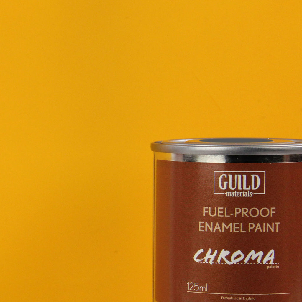 GLDCHR6302 [file:GLDCHR6302-1.jpg] Chroma Enamel Fuelproof Paint Matt Cub Yellow (125ml Tin)