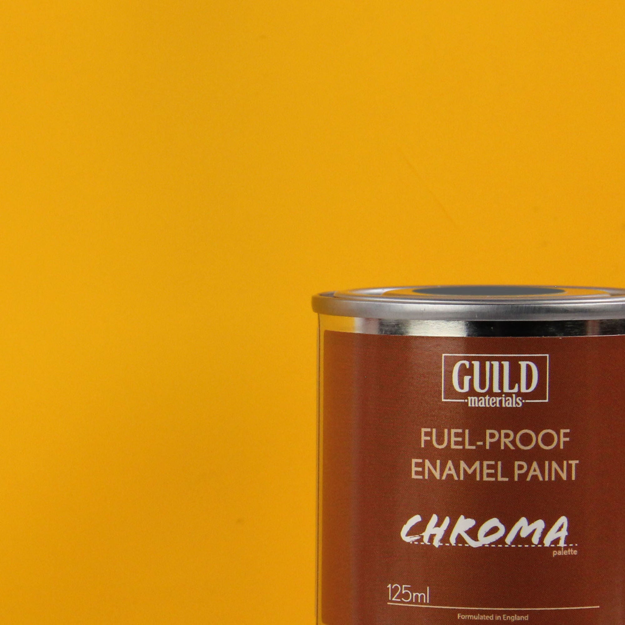 GLDCHR6302 [file:GLDCHR6302-1.jpg] Chroma Enamel Fuelproof Paint Matt Cub Yellow (125ml Tin)
