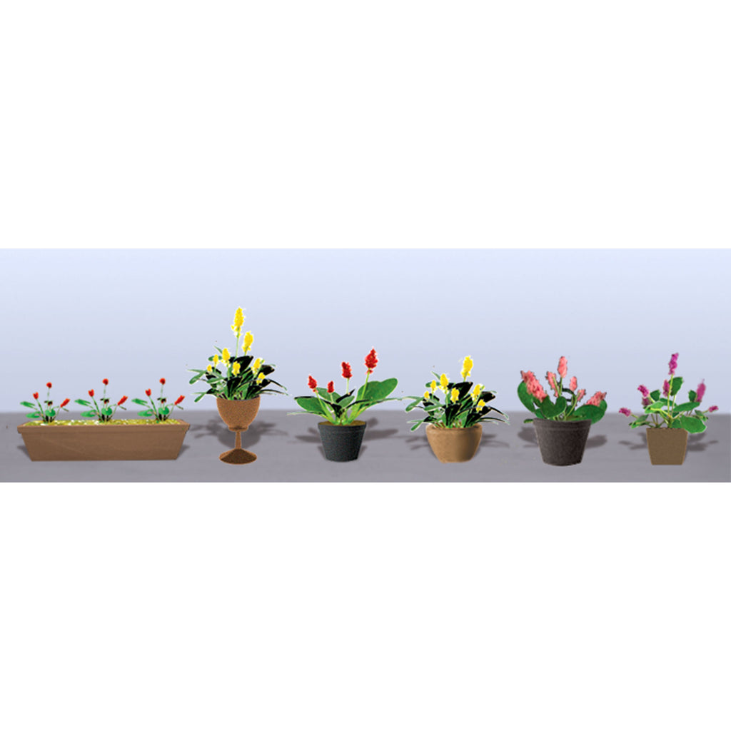 JTT95569 [file:JTT95569-1.jpg] Assorted Potted Flower Plants 3, HO-Scale, (6 Packs)