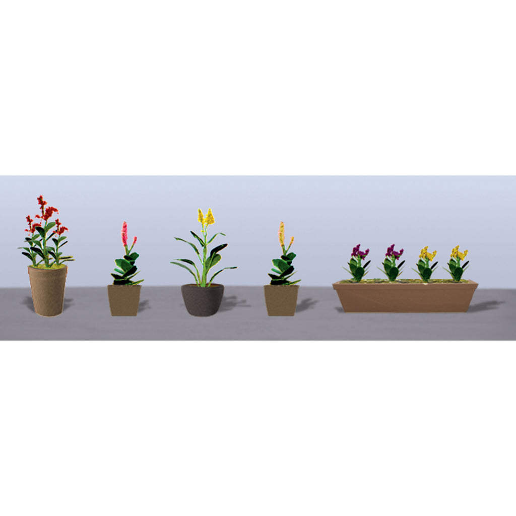 JTT95571 [file:JTT95571-1.jpg] Assorted Potted Flower Plants 4, HO-Scale, (6 Packs)