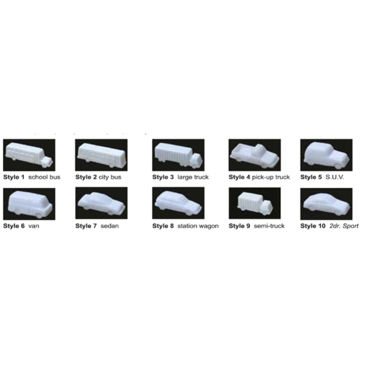 Vehicles Assorted White Styrene 1:100