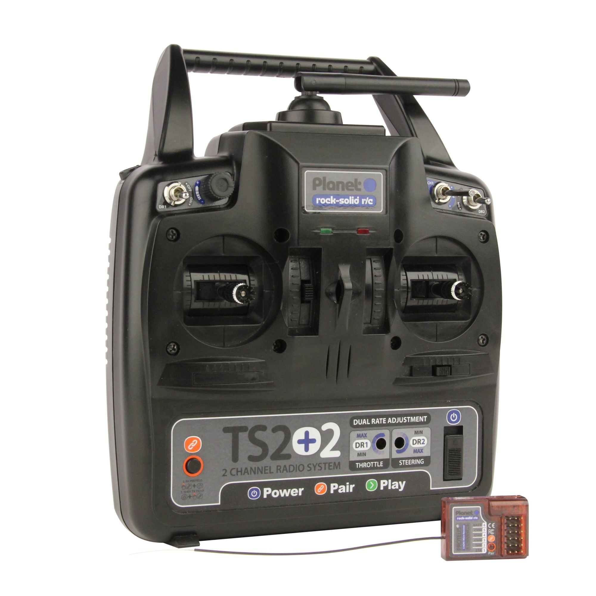 PLAT02101-1 [file:PLAT02101-1.jpg] TS2+2 2.4GHz 2-Channel Stick Transmitter with 2 Aux Channels with 6-Channel Rx