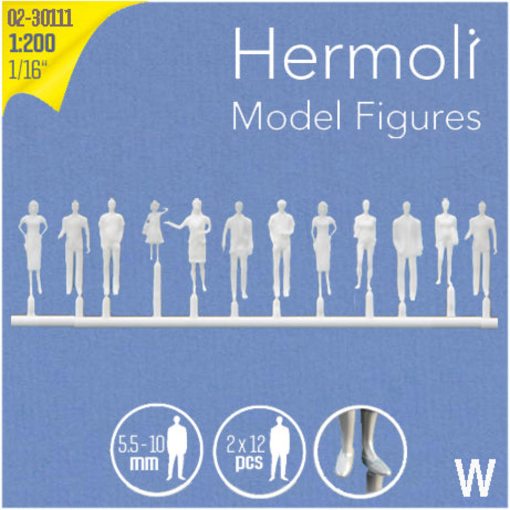 SCZ02-30111-24 [file:SCZ02-30111-24-1.jpg] Hermoli Standing Figures White 1:200 12 Types H = 9.0mm (24 pcs)
