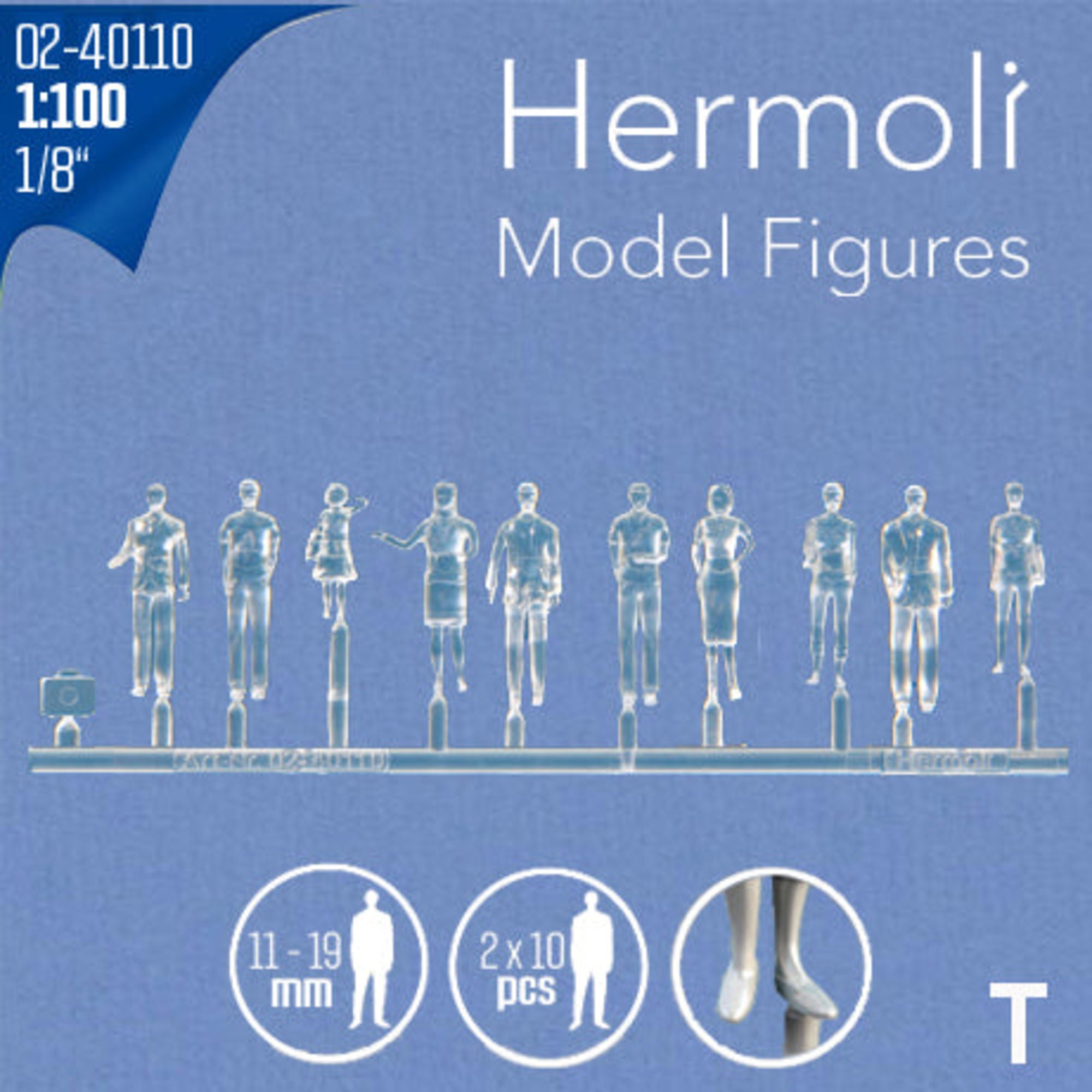 SCZ02-40110-20-1 [file:SCZ02-40110-20-1.jpg] Hermoli Standing Figures Clear 1:100 10 Types H = 18mm (20 pcs)