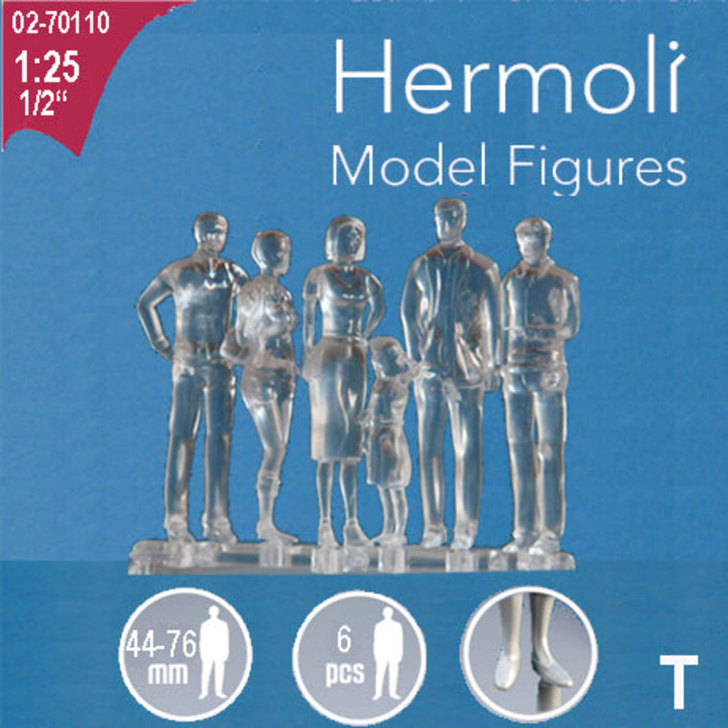 SCZ02-70110-6-1 [file:SCZ02-70110-6-1.jpg] Hermoli Standing Figures Clear 1:25 6 Types H = 75mm (6 pcs)