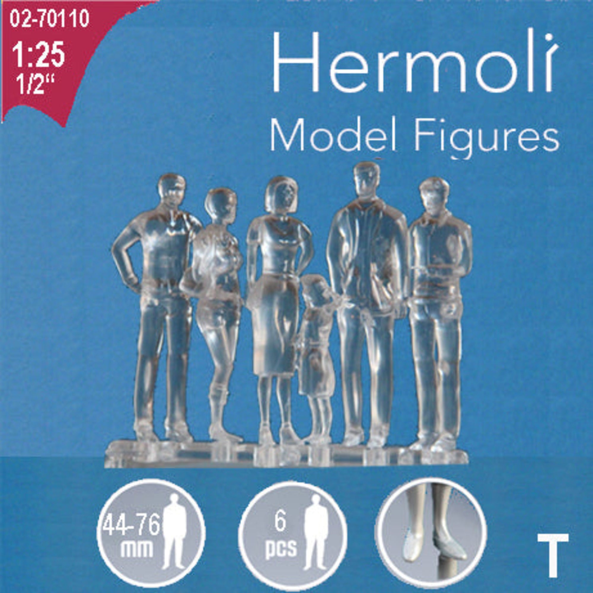 SCZ02-70110-6-1 [file:SCZ02-70110-6-1.jpg] Hermoli Standing Figures Clear 1:25 6 Types H = 75mm (6 pcs)