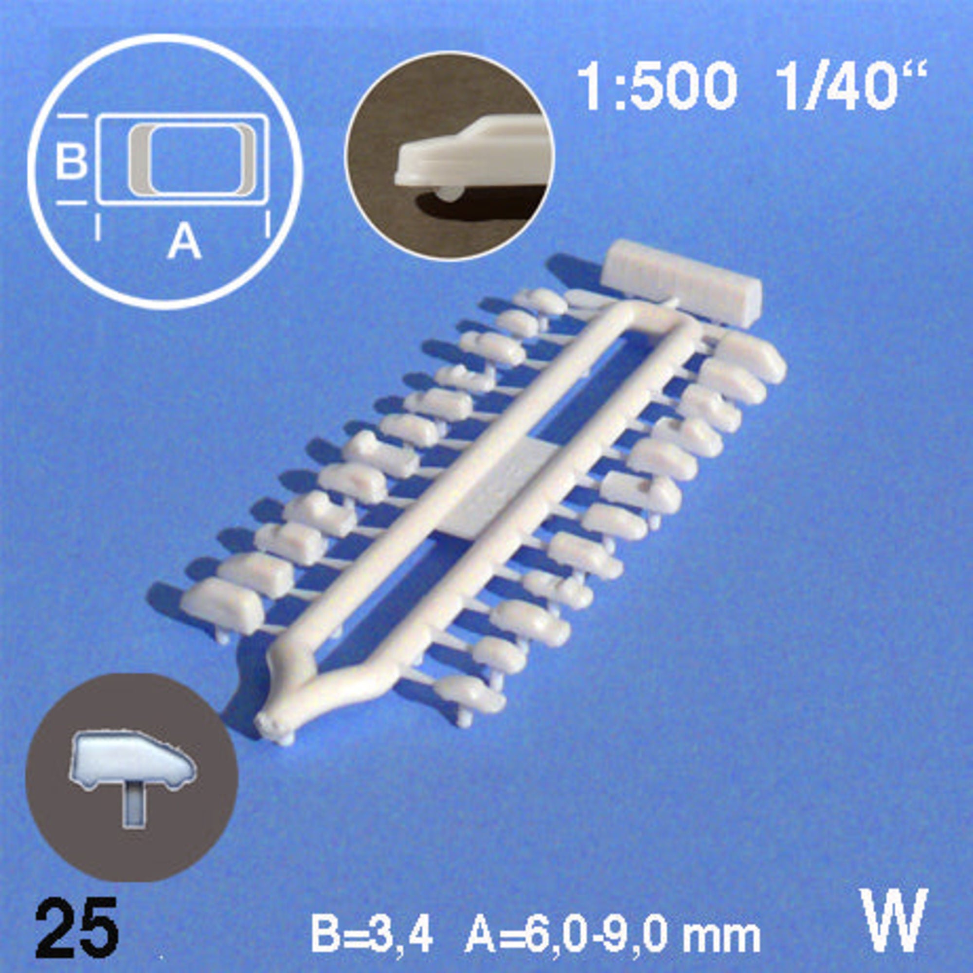 SCZ03-20101-25 [file:SCZ03-20101-25-1.jpg] Cars Assorted Incl Bus, White 1:500 W = 3.4mm L = 6-9mm (25 pcs)
