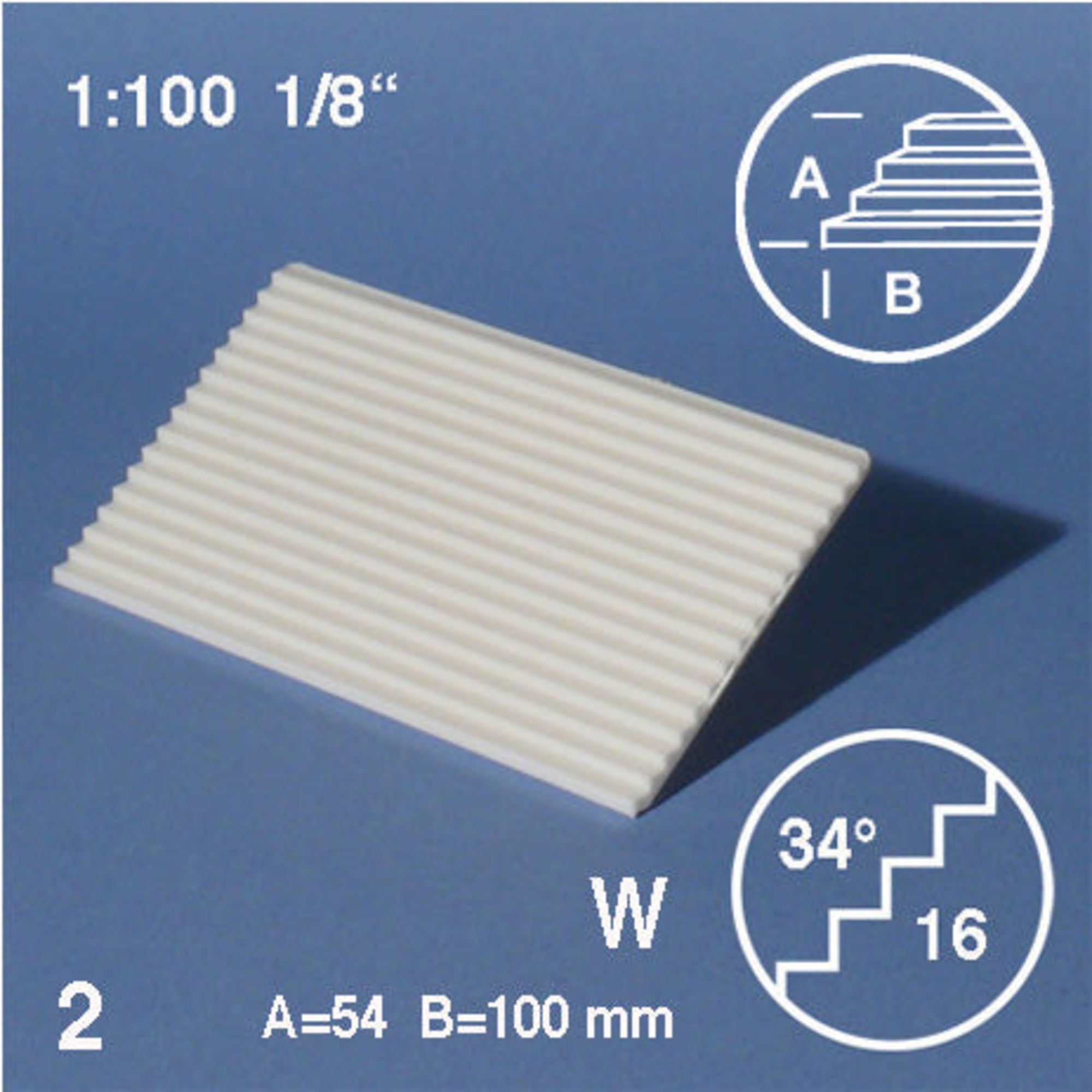 SCZ08-40111-2-1 [file:SCZ08-40111-2-1.jpg] Tread Plates Slope = 34 White 1:100 54 x 100mm S = 34 H = 1.8mm (2 pcs)
