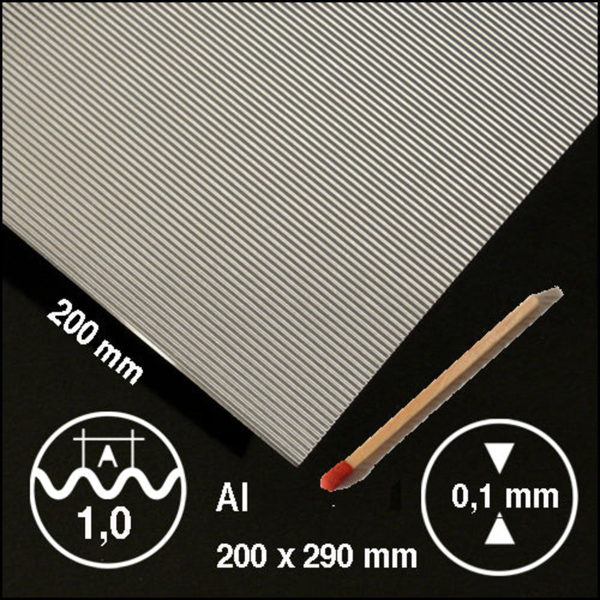 SCZ16-42010-1 [file:SCZ16-42010-1-1.jpg] Corrugated Metal Aluminium, 0.15 x 200 x 295mm L = 1.0mm
