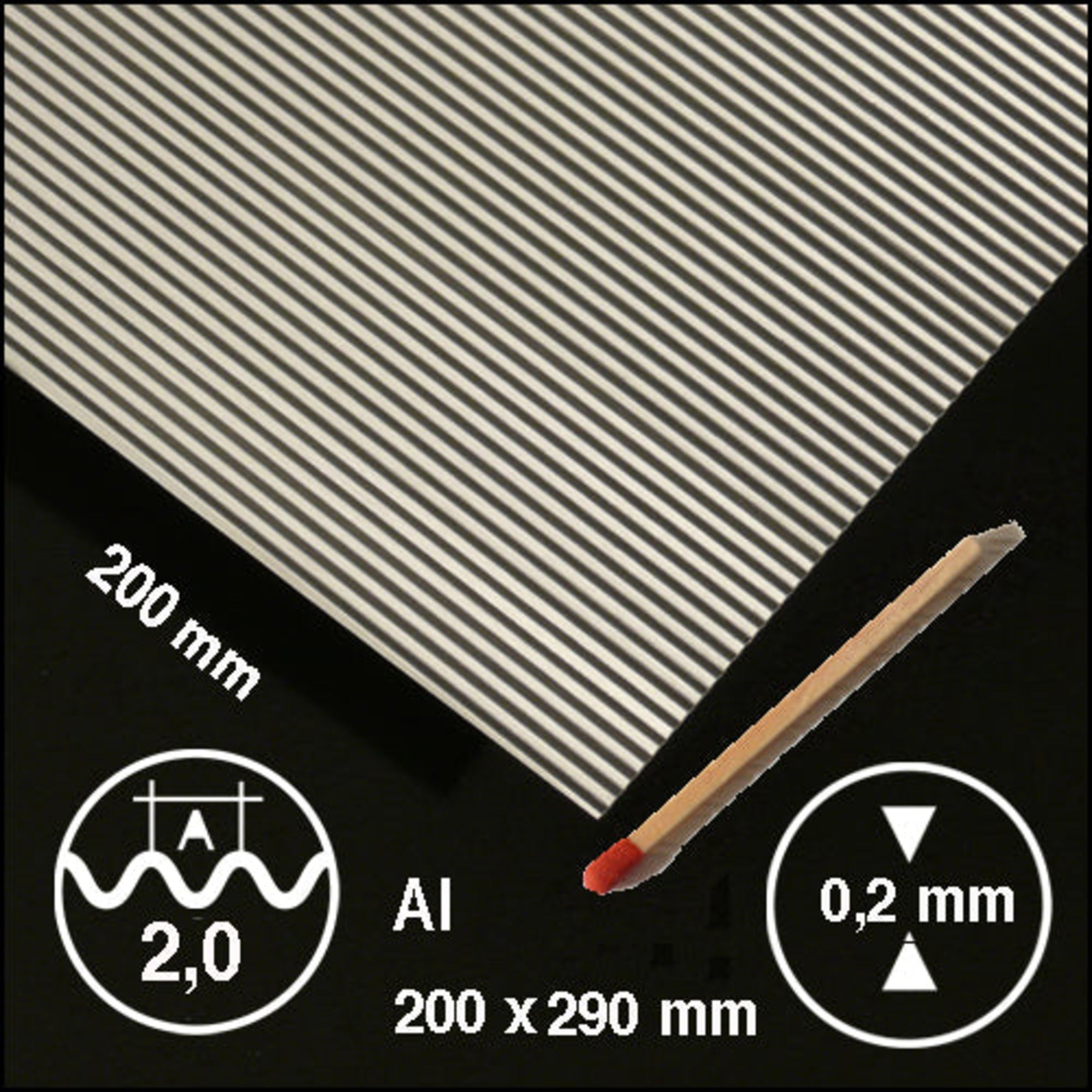 SCZ16-42020-1 [file:SCZ16-42020-1-1.jpg] Corrugated Metal Aluminium, 0.15 x 200 x 295mm L = 2.0mm