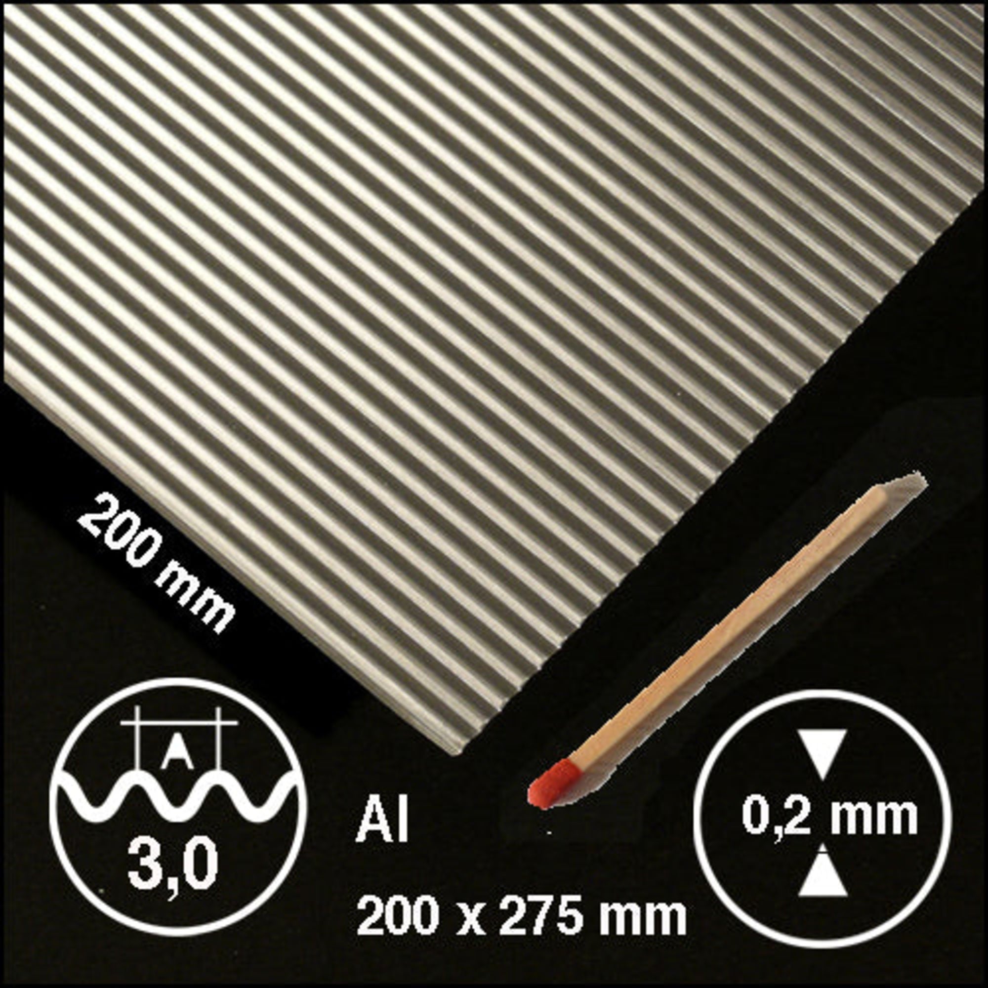 SCZ16-42030-1 [file:SCZ16-42030-1-1.jpg] Corrugated Metal Aluminium, 0.15 x 200 x 295mm L = 3.0mm