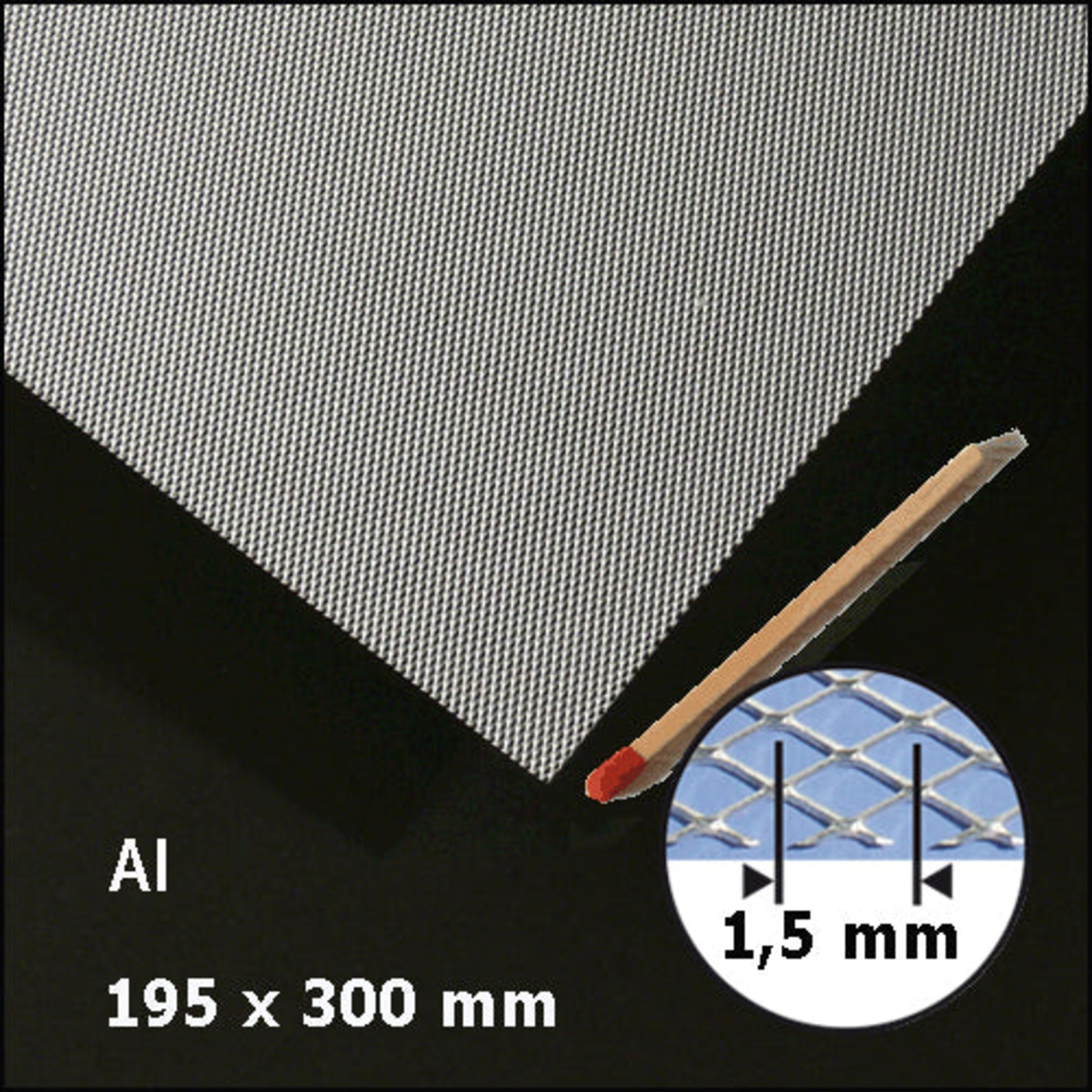 SCZ19-44150-1 [file:SCZ19-44150-1-1.jpg] Expanded Metal Aluminium Mesh Sheet, 190 x 290mm H = 0.2mm x W = 1.5mm