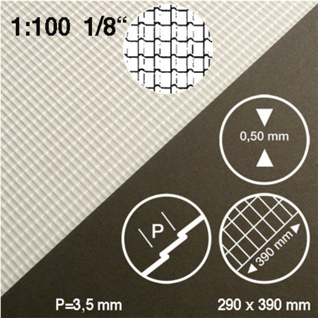SCZ28-40051-1-1 [file:SCZ28-40051-1-1.jpg] Roof Tile Sheet White 1:100 0.5 x 290 x 390mm Standard Tiles H = 3.5mm