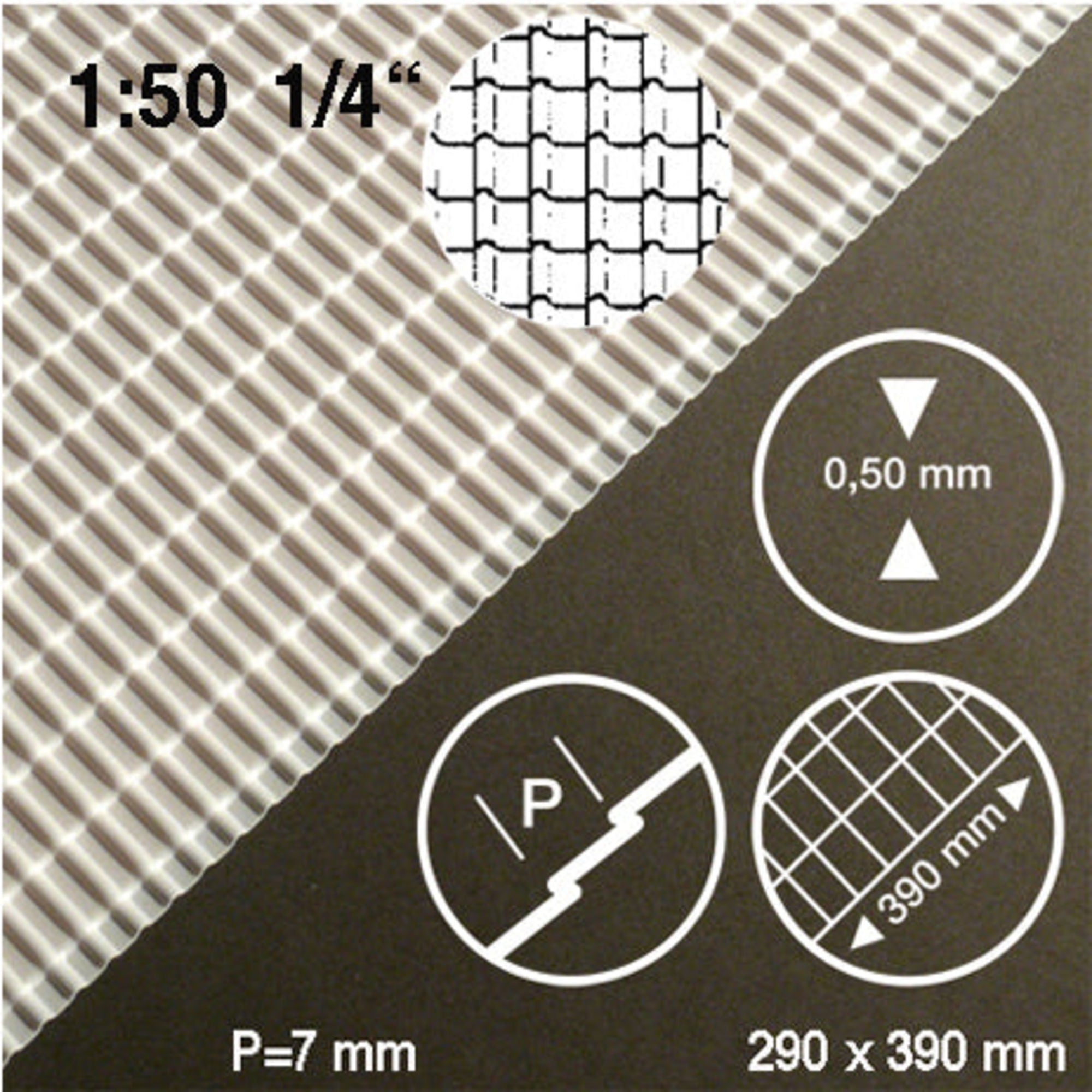 SCZ28-53052-1-1 Roof Tile Sheet Red 1:50 0.5 x 290 x 390mm Roman Tiles H = 70mm