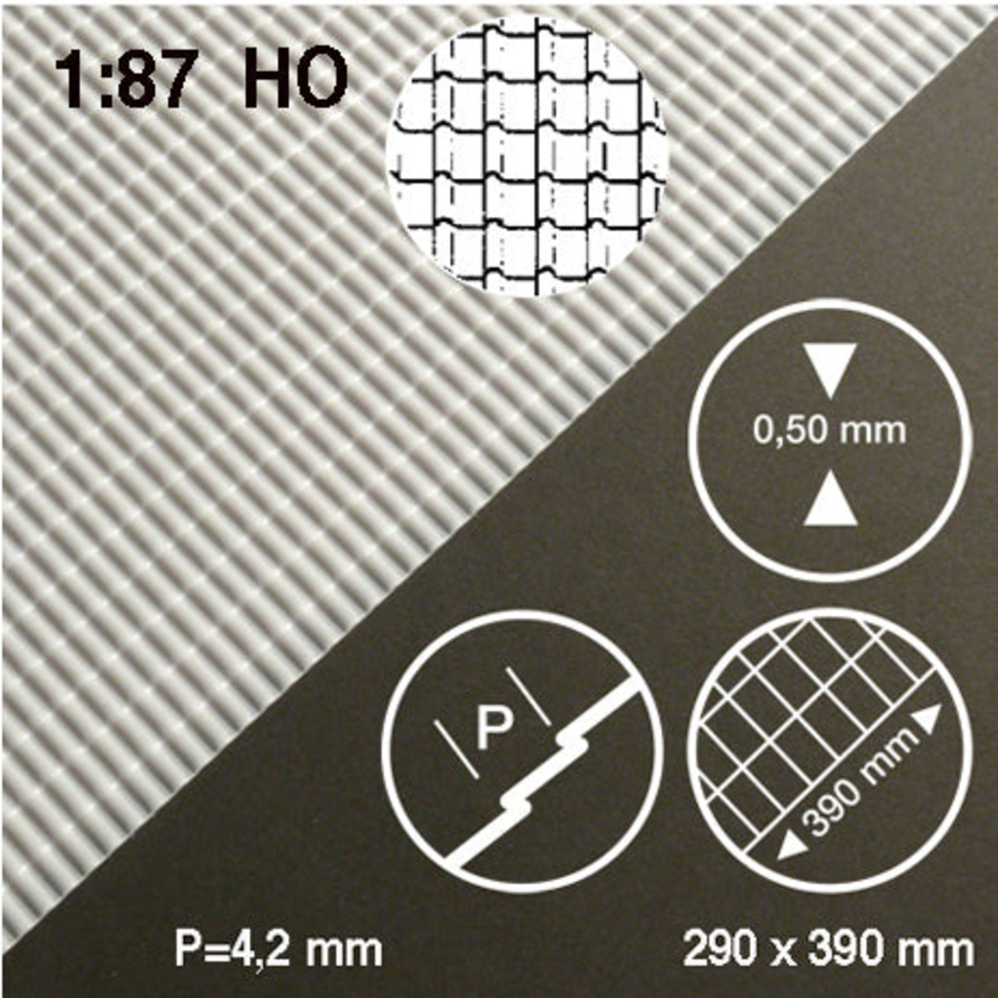 SCZ28-H0051-1-1 [file:SCZ28-H0051-1-1.jpg] Roof Tile Sheet White 1:87 0.5 x 290 x 390mm Standard Tiles H = 4.2mm