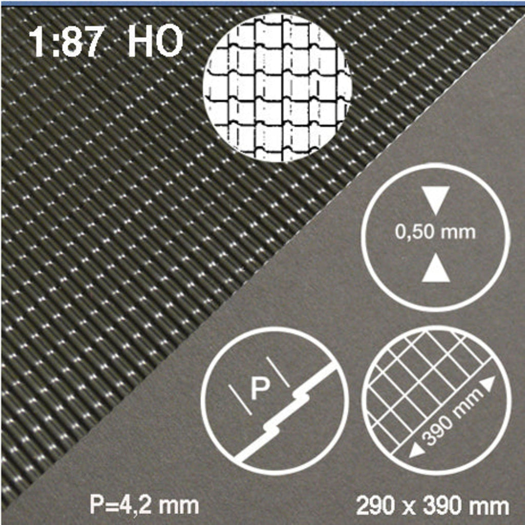 SCZ28-H0052-1 [file:SCZ28-H0052-1-1.jpg] Roof Tile Sheet Red 1:87 0.5 x 290 x 390mm Standard Tiles H = 4.2mm