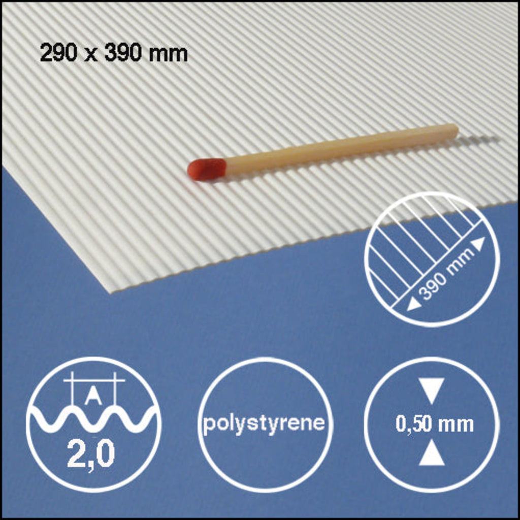 SCZ30-73201-1 [file:SCZ30-73201-1-1.jpg] Corrugated Styrene, White, 0.5 x 290 x 390mm L = 2.0mm