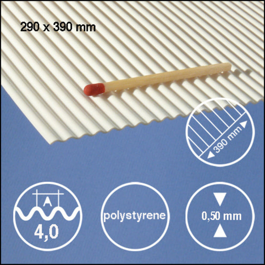 SCZ30-73401-1 [file:SCZ30-73401-1-1.jpg] Corrugated Styrene, White, 0.5 x 290 x 390mm L = 40mm