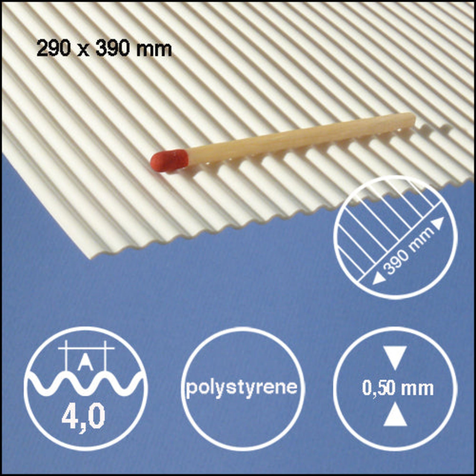 SCZ30-73401-1 [file:SCZ30-73401-1-1.jpg] Corrugated Styrene, White, 0.5 x 290 x 390mm L = 40mm