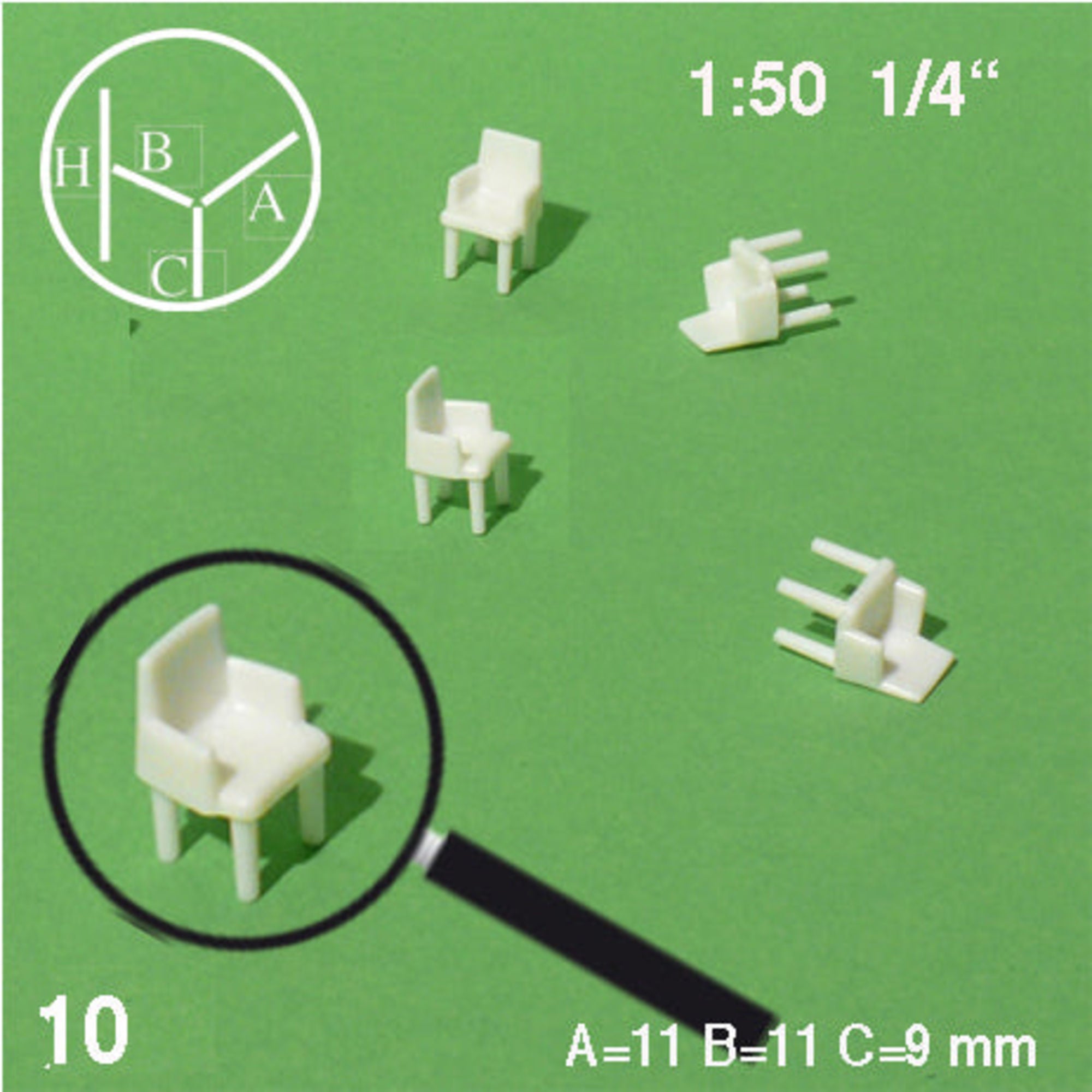 Dining Chairs with Arm Rests, White, 1:50 (10 pcs)