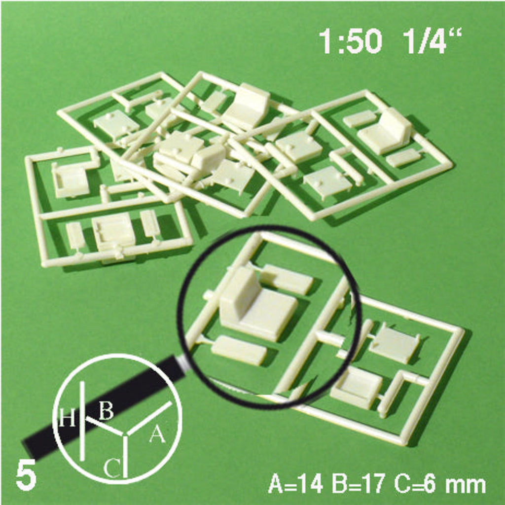 SCZ55-17151-5-1 [file:SCZ55-17151-5-1.jpg] Chairs W/ Arm Rests White 1:50 2 Leg Types Included (5 pcs)