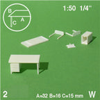 SCZ55-20211-2-1 [file:SCZ55-20211-2-1.jpg] Desks W/ Drawer 5 Parts White 1:50 H = 15mm 32 x 16mm (2 pcs)
